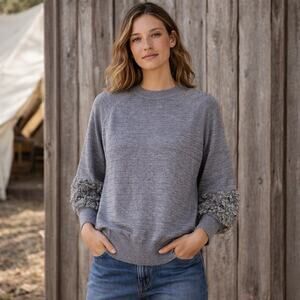 The GREAT. Clothing Fringe fuzzy Sleeve Sweater Gray size 1